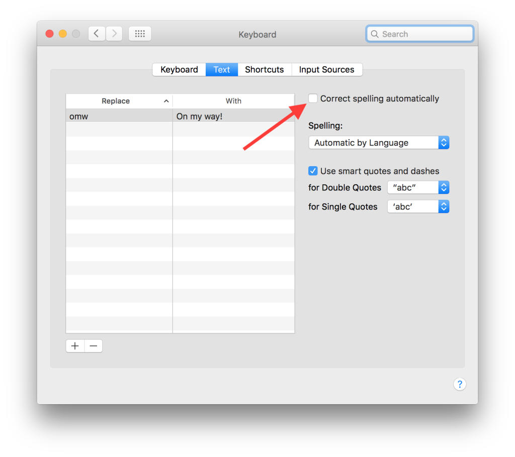 Disable Autocorrect on OS X El Capitan-Text-tab